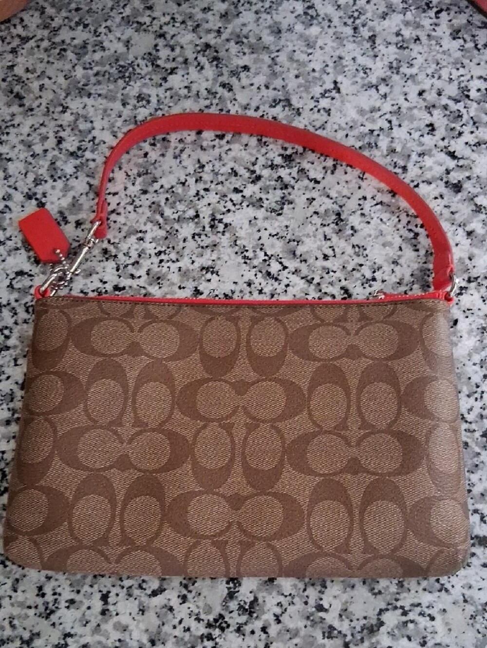 Coach Brown Signature Canvas Wristlet/Clutch MINI bag  with Orange Trim EUC - Picture 4 of 13
